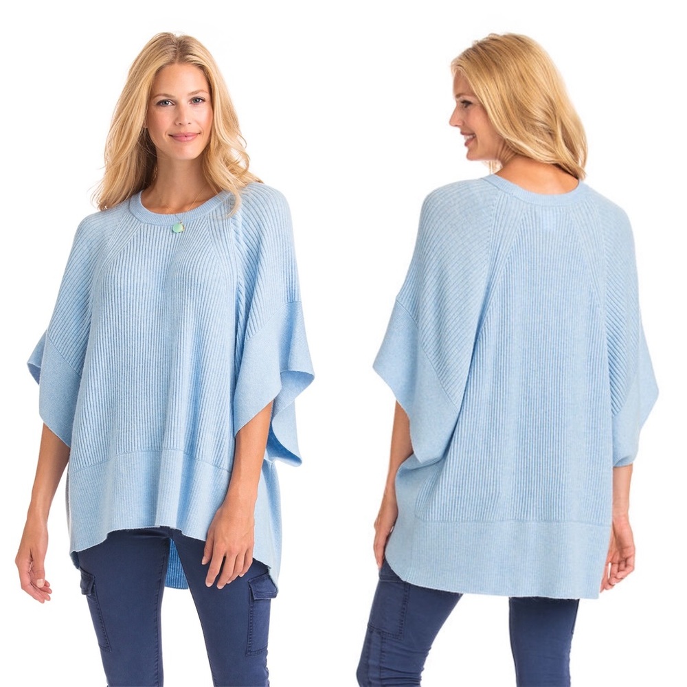 Vineyard Vines Ribbed Sweater Poncho Jake Blue